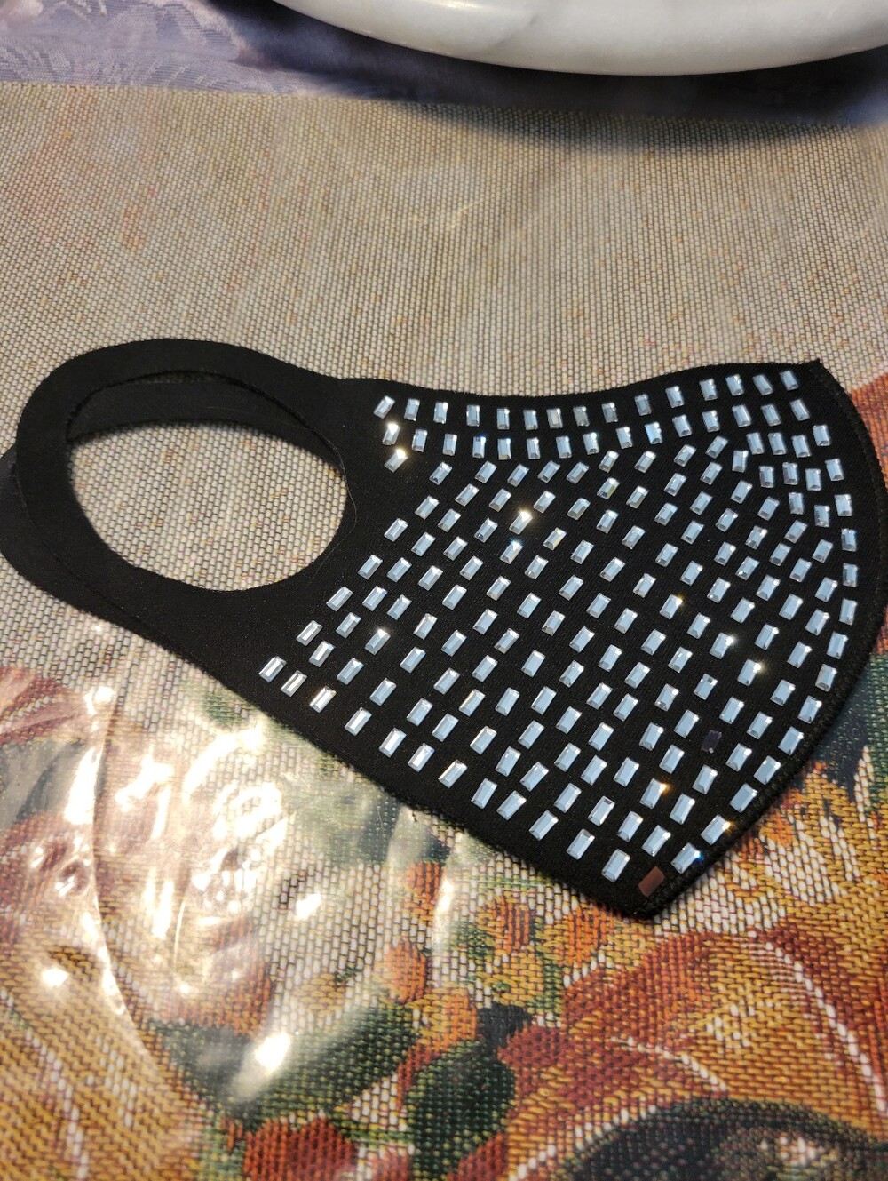 Black Rhinestone Embellished Face Mask